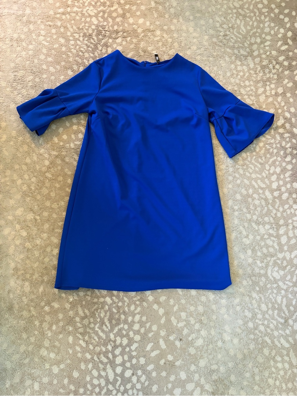 Bright Blue Midi Dress with Flared Elbow Sleeves